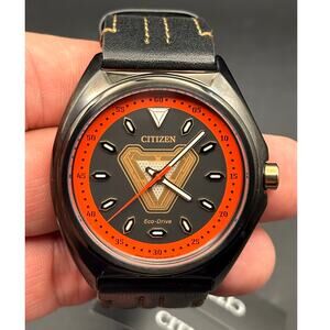 Citizen Eco-Drive Men's Marvel Tony Stark  AW2075-05W Leather Strap Watch NIBWT